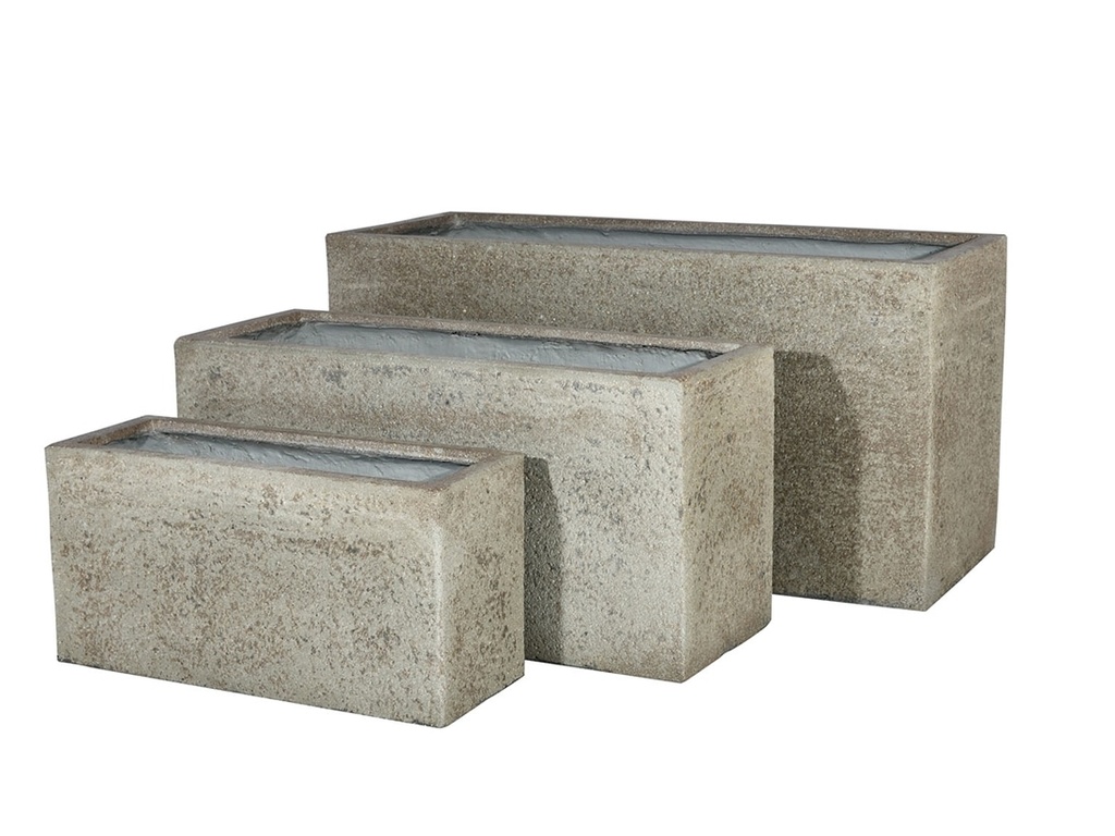 [FC-1300GST-S3] STONE BOX PLANTER, GREY STONE, SET OF 3- 39.5"X15.5"X19.5", 31.5"X12.0"X15.5", 23.5"X8.5"X12.0"