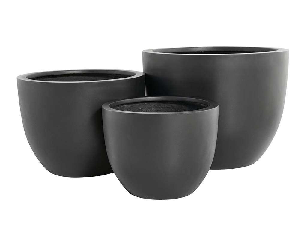 [FG-0012BLK-S3] DEEP BOWL PLANTER,  BLACK POLY FIBER, SET OF 3-   27.5"x23.5", 19.5"x17.5", 15.5"x14"