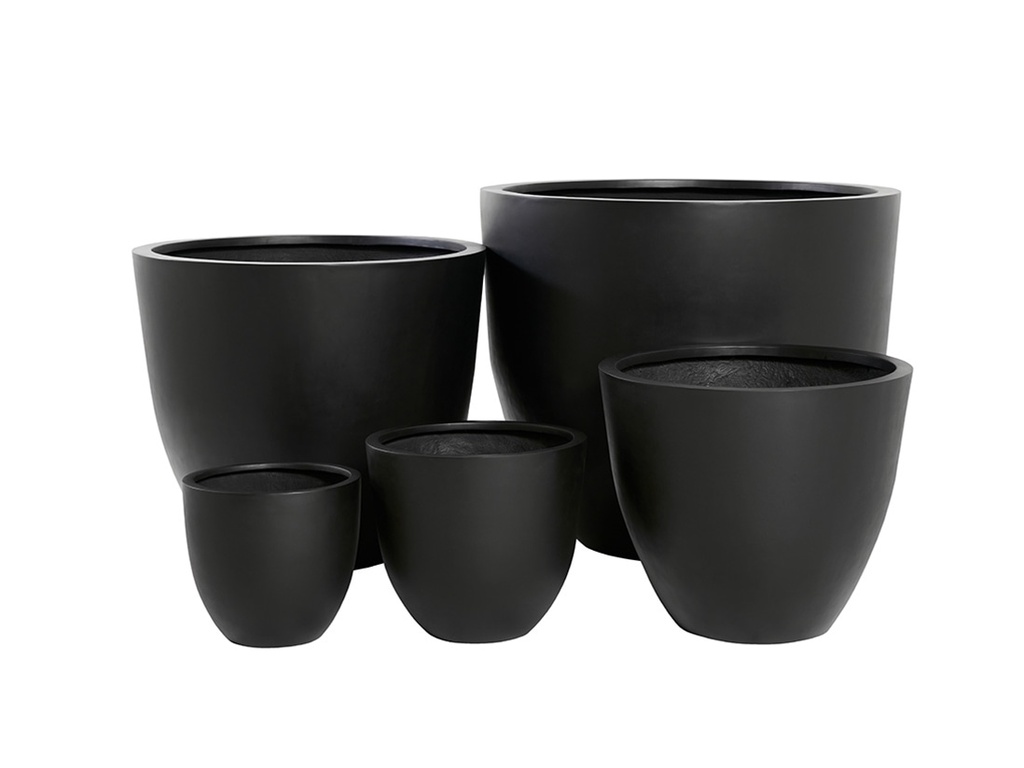 [FG-0012BLK-S5] DEEP BOWL PLANTER,  BLACK POLY FIBER, SET OF 5-   43.5"x37.5", 35.5"x31.5", 27.5"x23.5", 19.5"x17.5", 15.5"x14"