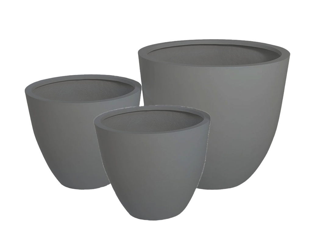 [FG-0012DGY-S3] DEEP BOWL PLANTER  ,DARK CLAY, POLY FIBER, SET OF 3-  27.5"x23.5", 19.5"x17.5", 15.5"x14"