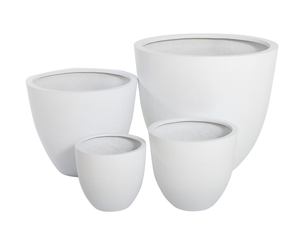 [FG-0012WHI-S4] DEEP BOWL PLANTER,  WHITE POLY FIBER, SET OF 4-  35.5"x31.5", 27.5"x23.5", 19.5"x17.5", 15.5"x14"