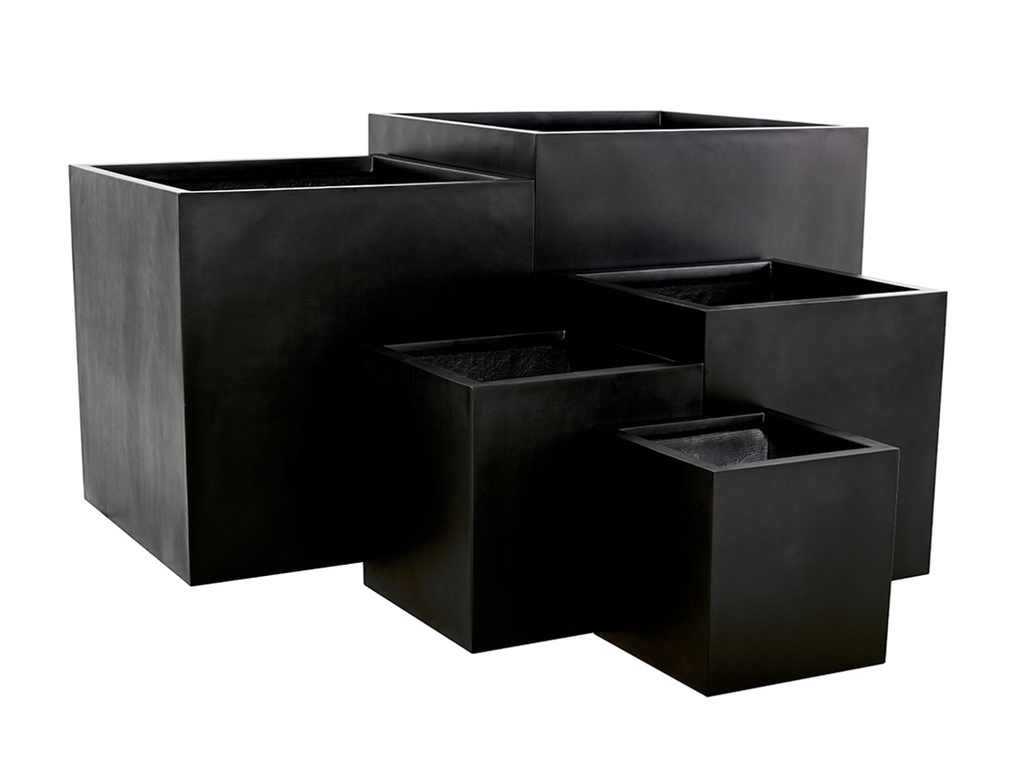 [FG-0125BLK-S5] CUBE PLANTER BLACK POLY FIBER, SET OF 5-  27.5"x27.5", 23.5"x23.5", 19.5"x19.5", 15.5"x15.5", 12"x12"