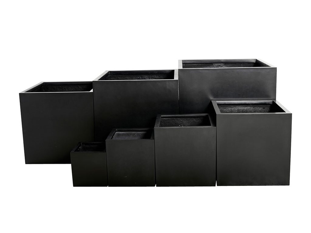 [FG-0125BLK-S6] CUBE PLANTER BLACK POLY FIBER, SET OF 6- 31.5"x31.5", 27.5"x27.5", 23.5"x23.5", 19.5"x19.5", 15.5"x15.5", 12"x12"