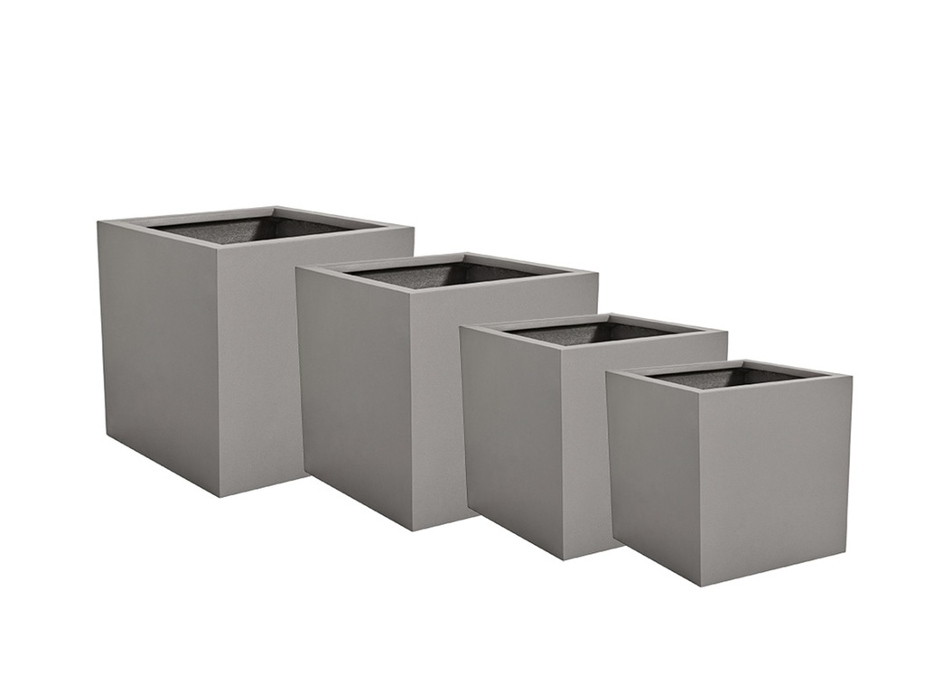 [FG-0125DGY-S4] CUBE PLANTER DARK GRAY POLY FIBER  SET OF 4- 23.5"x23.5", 19.5"x19.5", 15.5"x15.5", 12"x12"