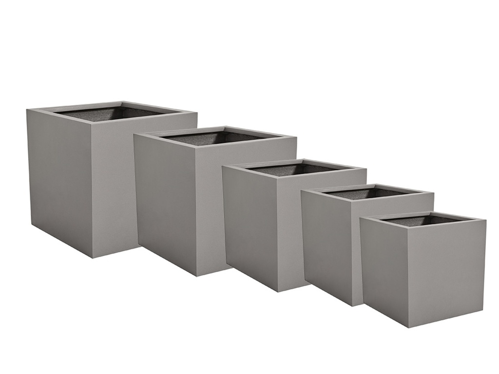 [FG-0125DGY-S5] CUBE PLANTER DARK GRAY POLY FIBER, SET OF 5-  27.5"x27.5", 23.5"x23.5", 19.5"x19.5", 15.5"x15.5", 12"x12"
