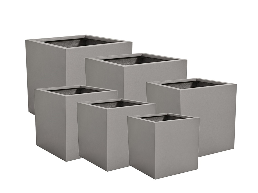 [FG-0125DGY-S6] CUBE PLANTER DARK GRAY POLY FIBER, SET OF 6- 31.5"x31.5", 27.5"x27.5", 23.5"x23.5", 19.5"x19.5", 15.5"x15.5", 12"x12"