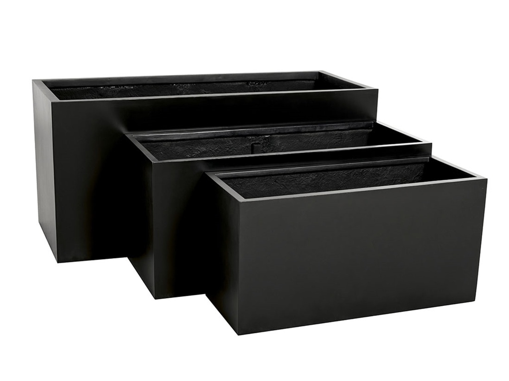 [FG-0127BLK-S3] RECTANGULAR BOX PLANTER  BLACK POLY POLY FIBERS, SET OF 3- 39.5"x15.5"x19.5", 31.5"x12"x15.5", 23.5"x10"x12"