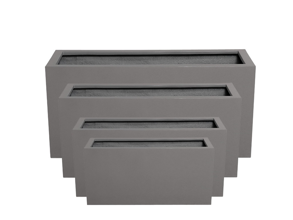 [FG-0127DGY-S4] RECTANGULAR BOX PLANTER  DARK GREY POLY FIBERS, SET OF 4- 47"x19.5"x21.5", 39.5"x15.5"x19.5", 31.5"x12"x15.5", 23.5"x10"x12"