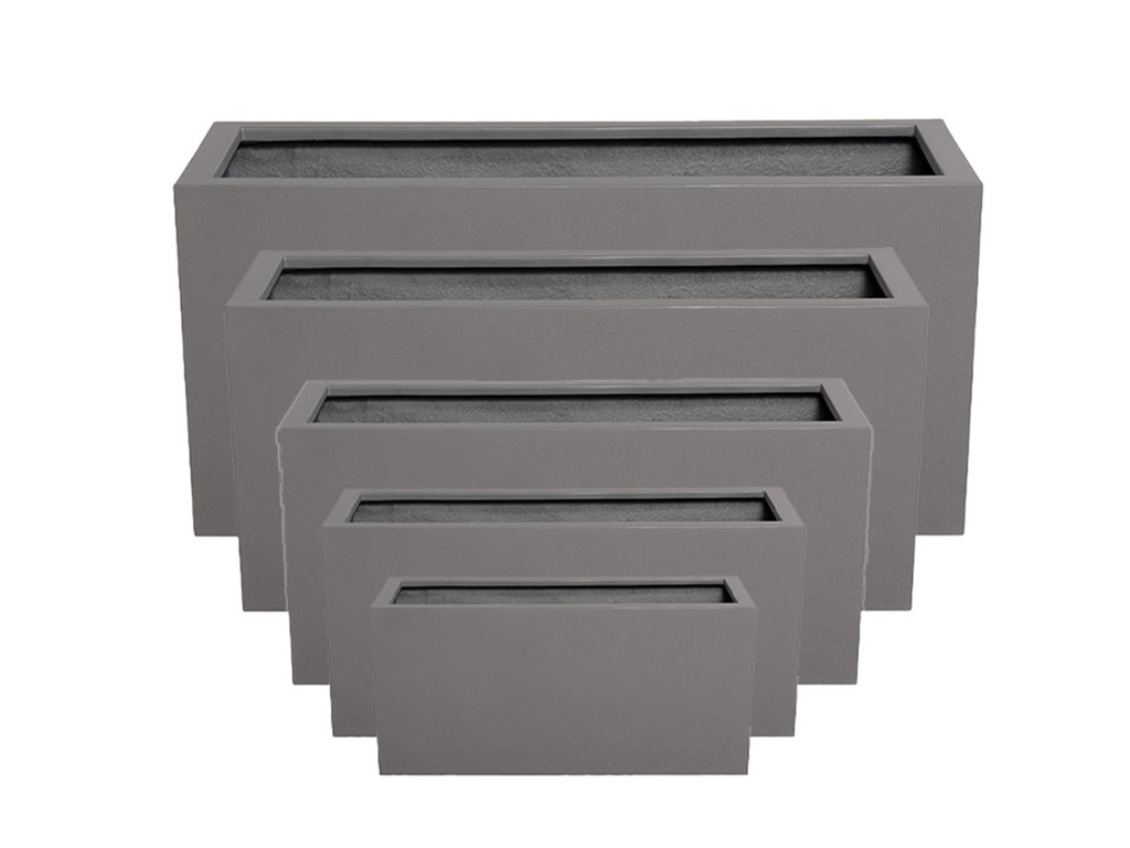 [FG-0127DGY-S5] RECTANGULAR BOX PLANTER DARK GREY POLY FIBERS, SET OF 5- 59"x24.5"x27.5", 47"x19.5"x21.5", 39.5"x15.5"x19.5", 31.5"x12"x15.5" ,23.5"x10"x12"