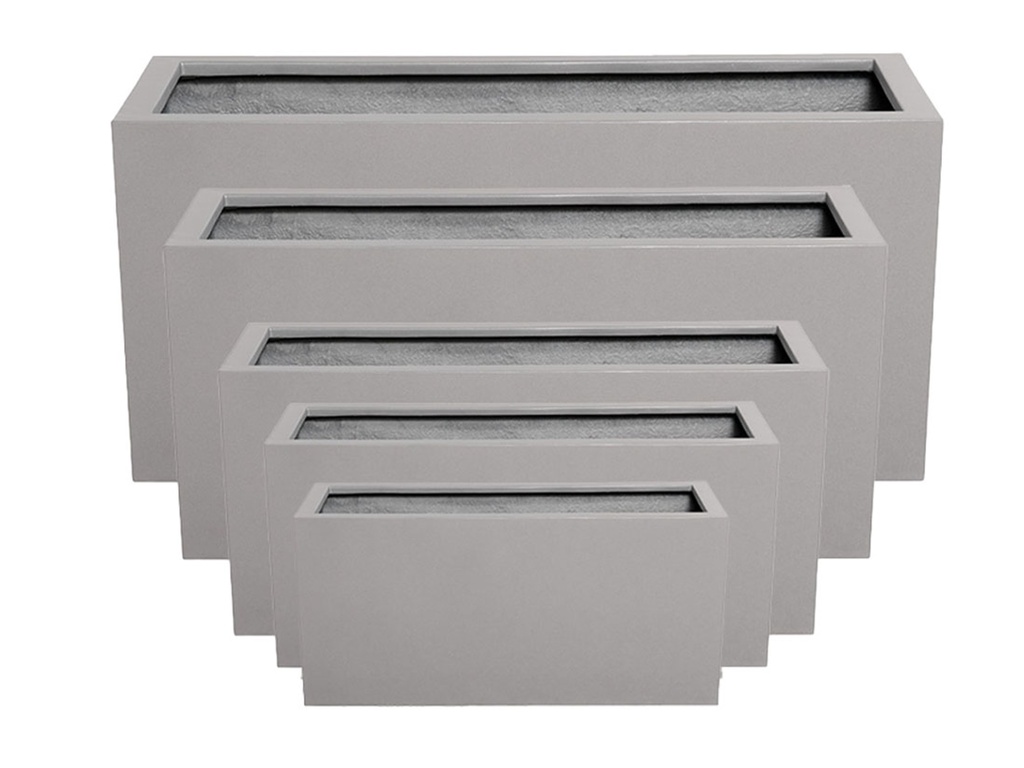 [FG-0127LGY-S5] RECTANGULAR BOX PLANTERLIGHT GREY POLY FIBERS, SET OF 5-  59"x24.5"x27.5", 47"x19.5"x21.5", 39.5"x15.5"x19.5", 31.5"x12"x15.5" ,23.5"x10"x12"