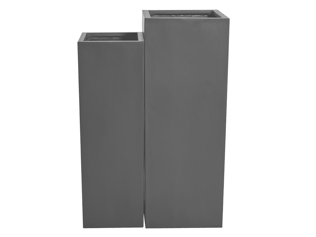 TALL SQUARE PLANTER DARK GREY POLY POLY FIBERS, SET OF 2- 15"x15"39.5" 12"x12"x35.5" (AB)