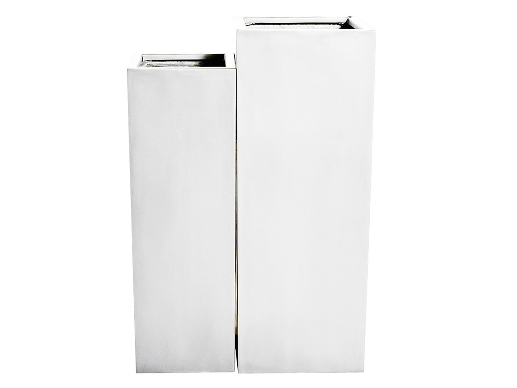 TALL SQUARE PLANTER WHITE POLY POLY FIBERS, SET OF 2- 15"x15"39.5" 12"x12"x35.5" (AB)