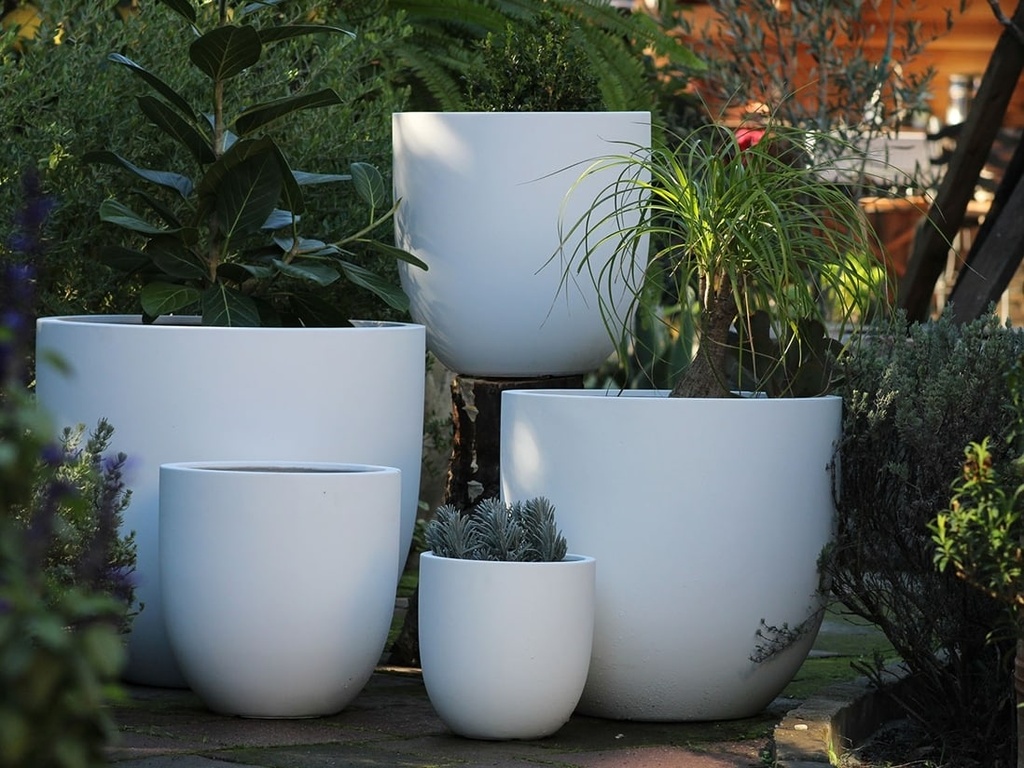 DEEP BOWL PLANTER, GLOSSY WHITE, SET OF 5- 25.5"X23.5", 21.5"X20", 17.5"X17.5", 15"X12", 10"X9"