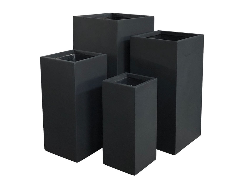 TALL SQUARE PLANTER, BLACK, SET OF 4-15.5"x15.5"x31.5", 13.5"x13.5"x27.5", 11"x11"x23.5", 9"x9"x19.5"