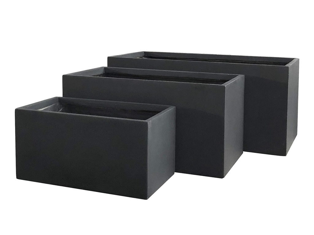 RECTANGULAR PLANTER, BLACK, SET OF 3- 39.5"x19"x19", 31.5"x15"x15", 23.5"x12"x12"