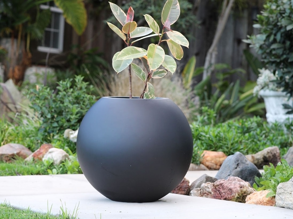 [FG-3123BLK-B] SPHERE PLANTER, BLACK, 20"X17.5"