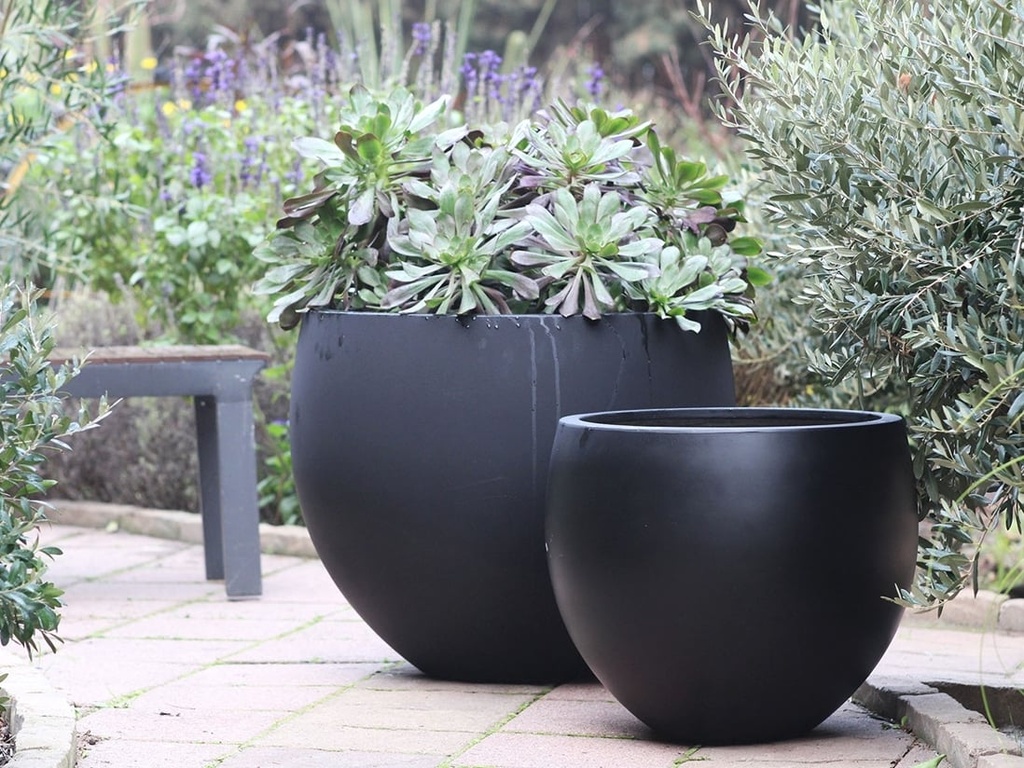 [FG-3125BLK-S2] ROUND BALL PLANTER, BLACK, SET OF 2- 27"X22.5", 21"X17.5"