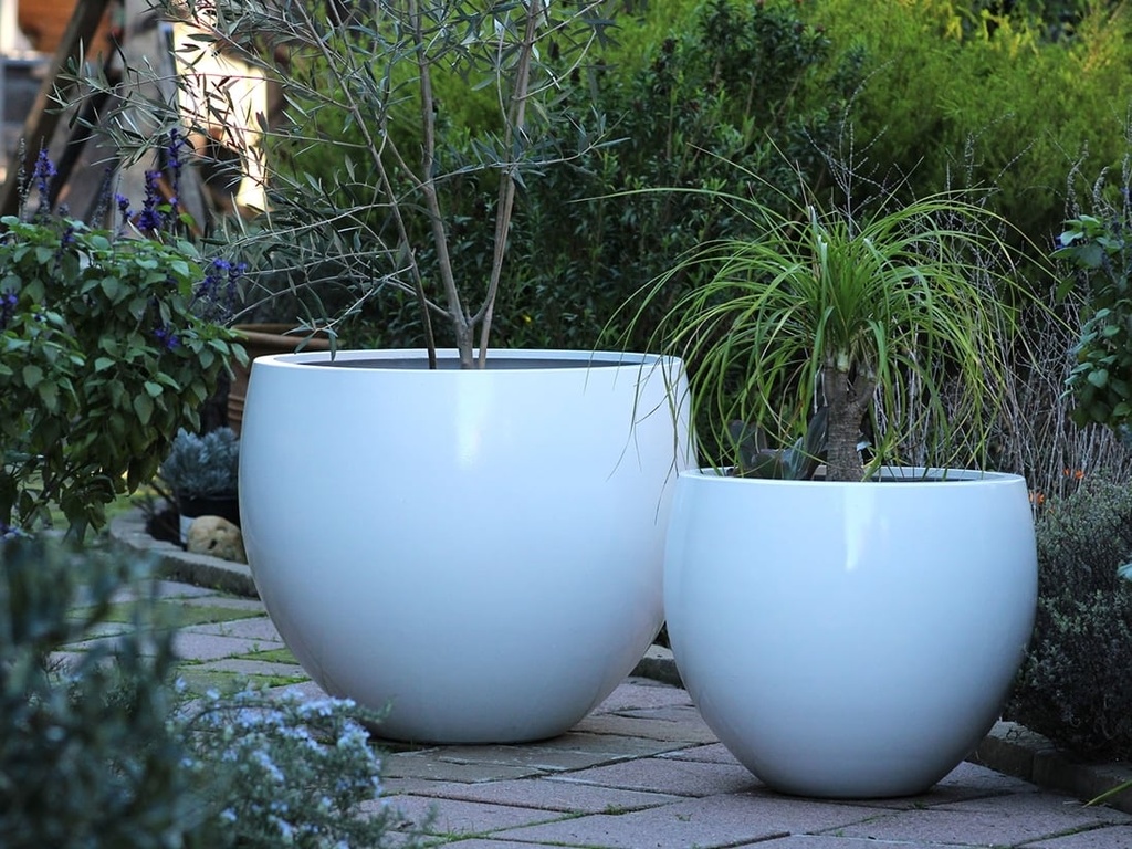 ROUND BALL PLANTER, GLOSSY WHITE, SET OF 2- 27"X22.5", 21"X17.5"