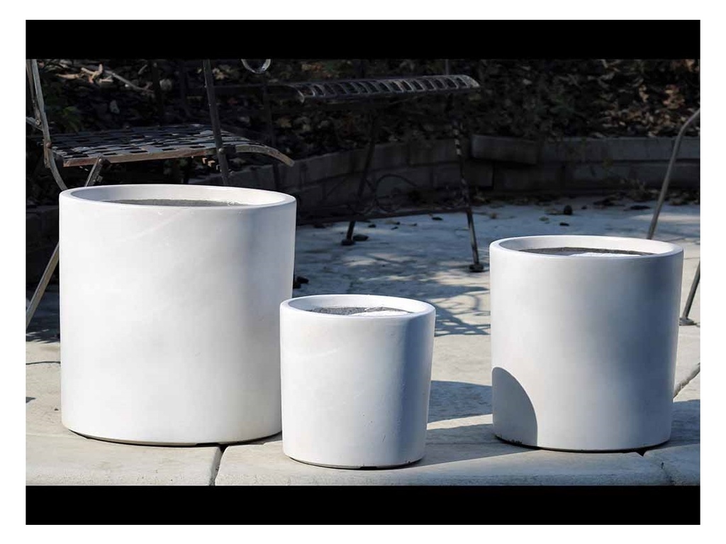[FS-0119VWH-S3] CYLINDER M-MODERN PLANTER, VINTAGE WHITE,  SET OF 3 -15.5"X15.5", 12.5"X12.5", 10.0"X10.0"