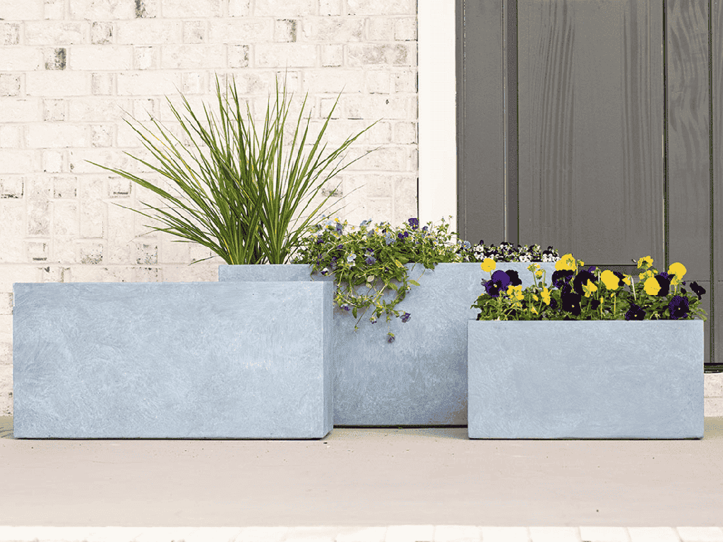 RECTANGULAR FIBER PLANTER, DARK CONCRETE LIGHT GREY, SET OF 3 - 39.5" X 16.0" X 18.0", 32.0" X 13.0" X 15.5", 24.0" X 10.5" X 12.0", ABC