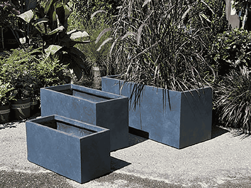 RECTANGULAR FIBER PLANTER, DARK GREY, SET OF 3 - 32.0" X 13.0" X 15.5", 24.0" X 10.5" X 12.0", 19.5"x7.5"x8.0", BCD