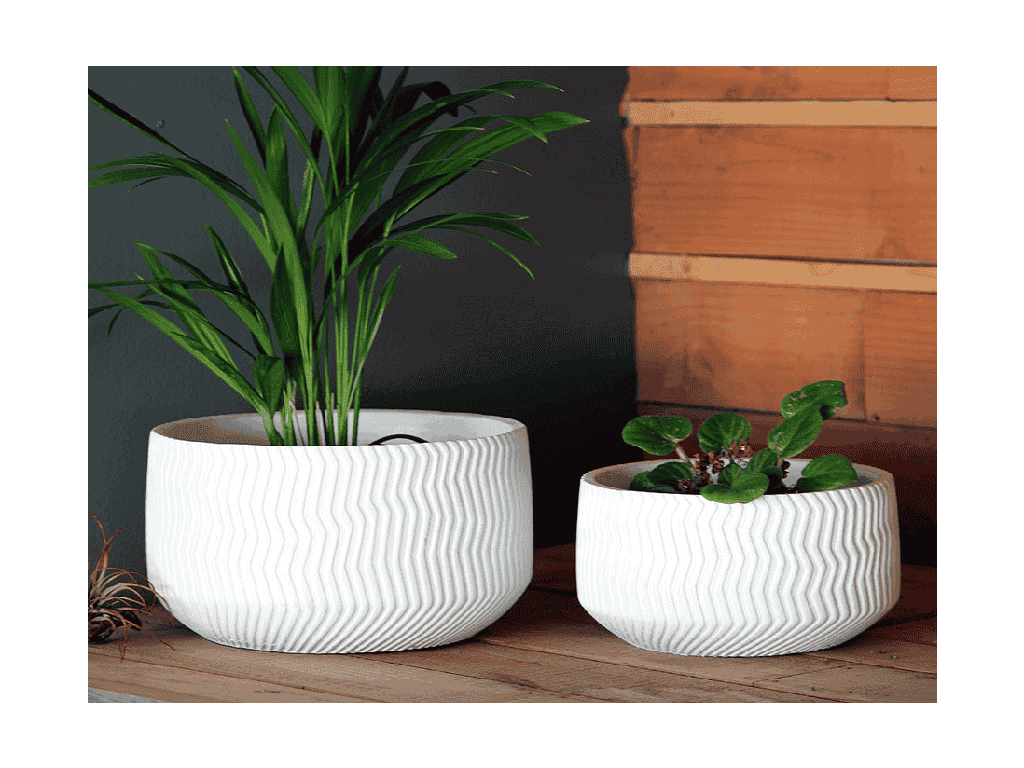 CORRUGATED BOWL PLANTER WHITE CONCRETE 8.5_ X 4.5_ SOLD IN CASE OF 4