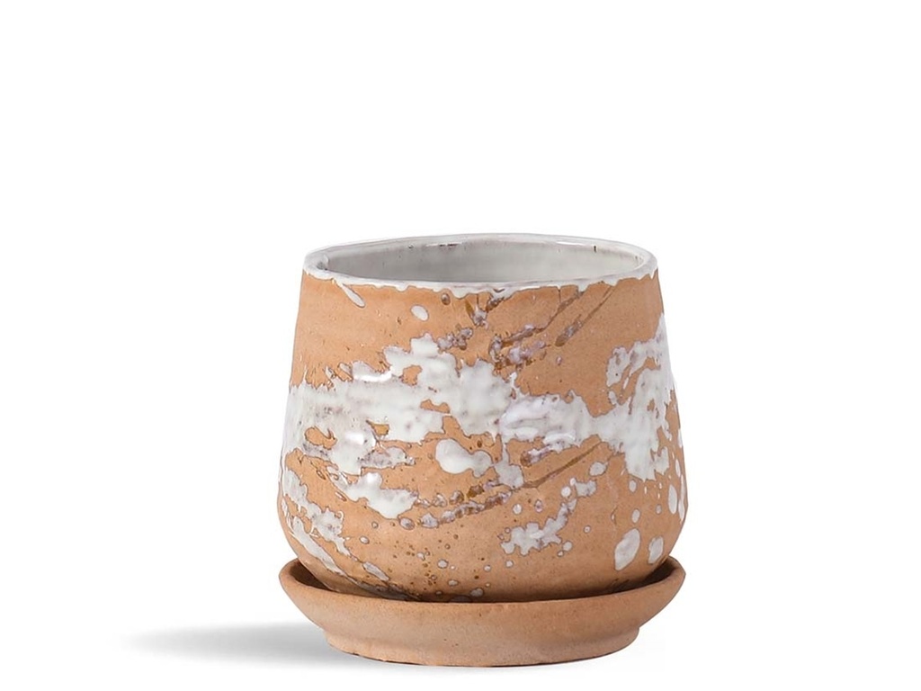 [IP-DA2250ATC-A-C2] HAND ROLLED POT WITH ATTACHED SAUCER, ARTISAN CLAY, 8.0"X7.5", CASE OF 2