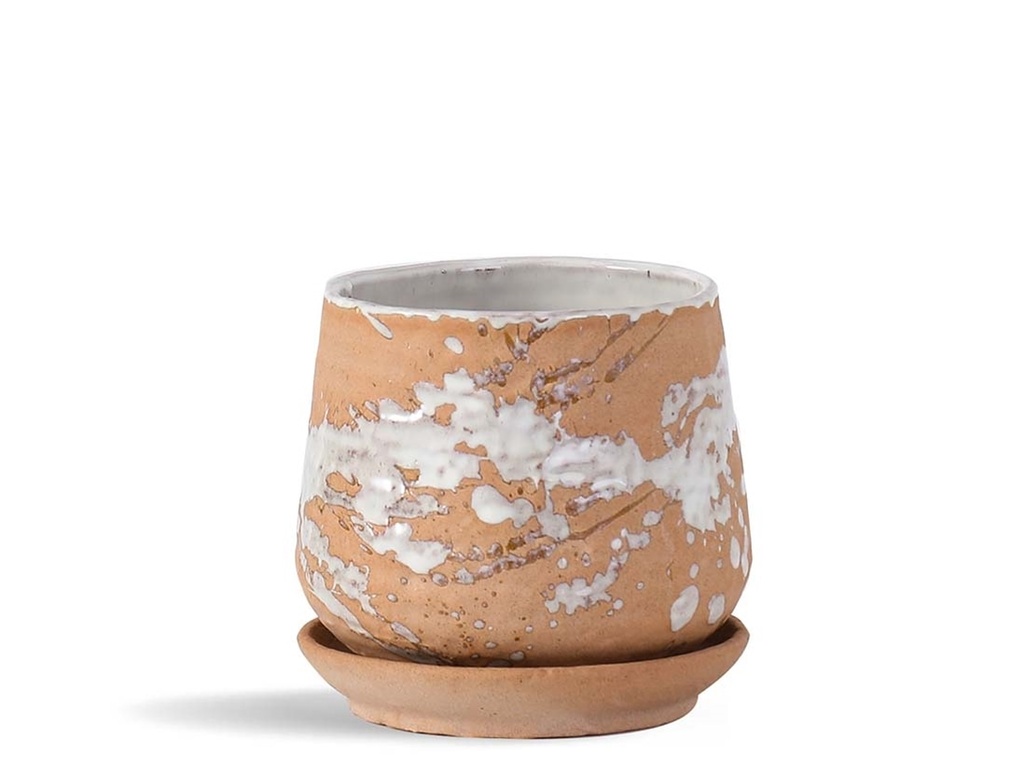 [IP-DA2250ATC-B-C4] HAND ROLLED POT WITH ATTACHED SAUCER, ARTISAN CLAY, 6.5"X6.5", CASE OF 4