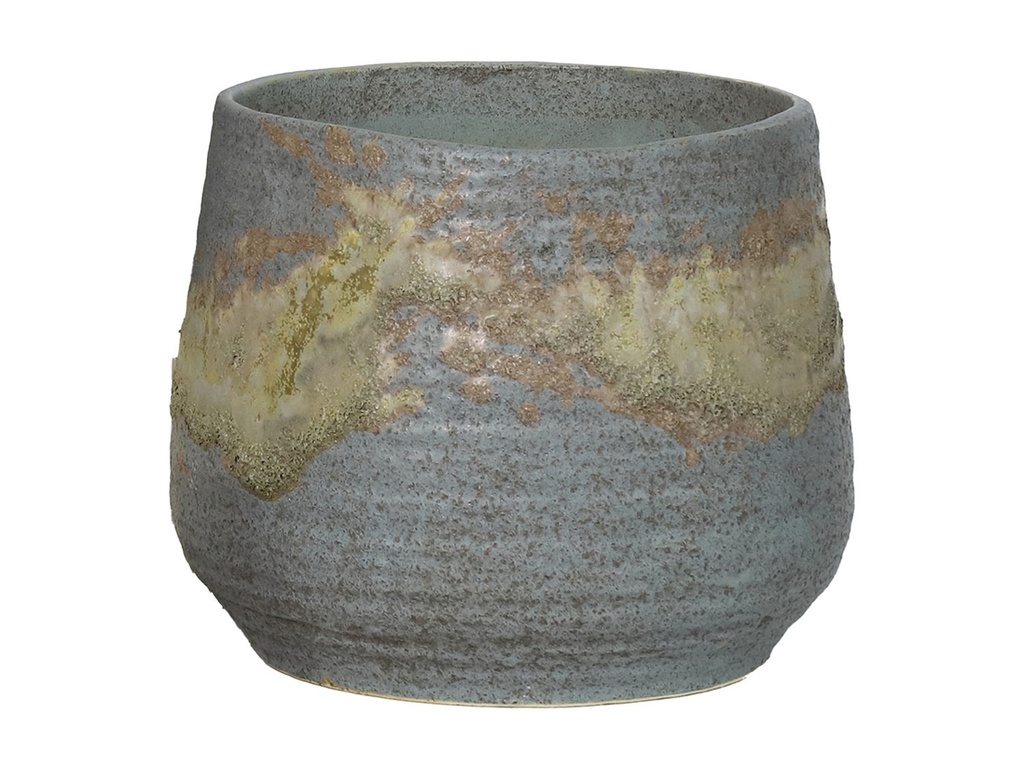 [IP-DG2250BLR-A-C2] ROUND HAND FORMED PLANTER, BLUE STONE RUST, 9.5"X8.0", SOLD IN CASE OF 2