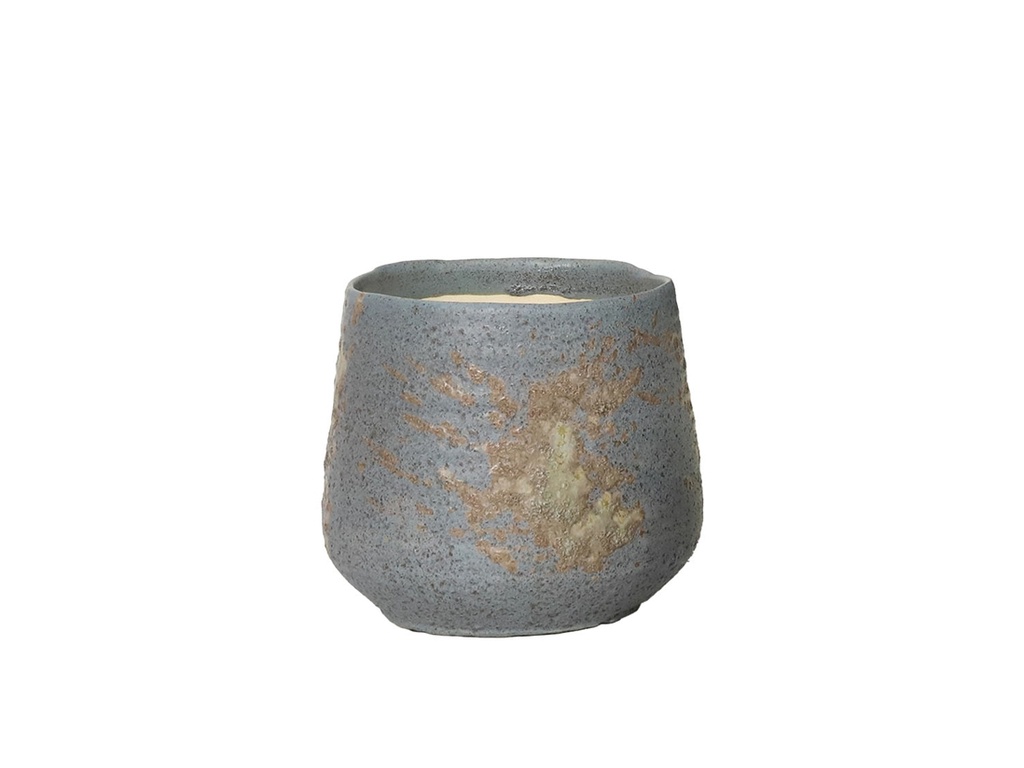 [IP-DG2250BLR-C-C4] ROUND HAND FORMED PLANTER, BLUE STONE RUST, 6.5"X5.5, SOLD IN CASE OF 4