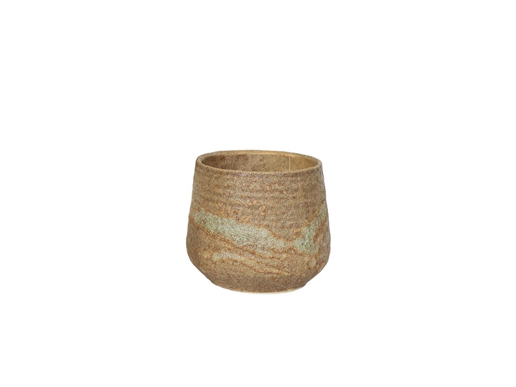 ROUND HAND FORMED PLANTER, BROWN STONE RUST, 6.5"X5.5, SOLD IN CASE OF 4