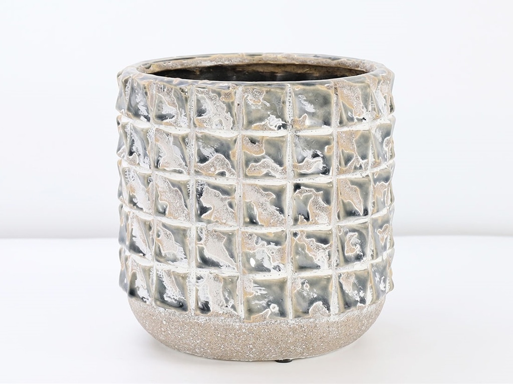 SALINAS PLANTERS, SPONGED GREY BLUE, 7.0"X7.0", CASE OF 4