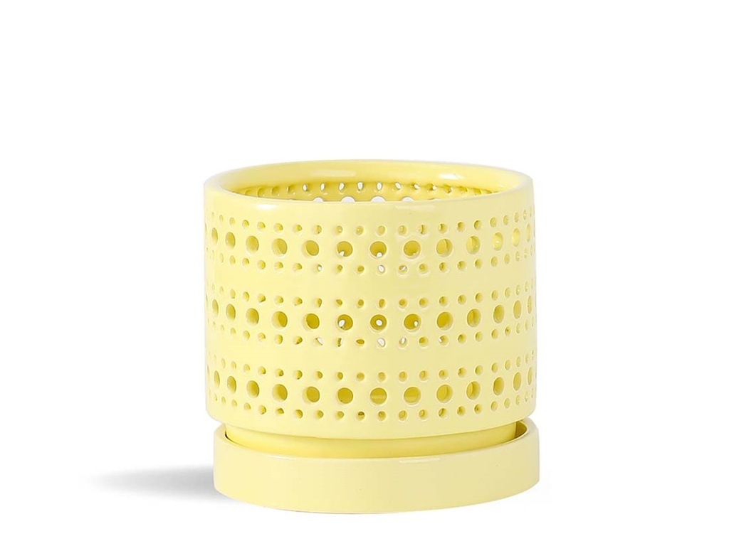 [IP-DO2360PYL-B-C6] MOON GATE ORCHI ORCHID PLANTER, PASTEL YELLOW, 6.0"X5.5", CASE OF 6