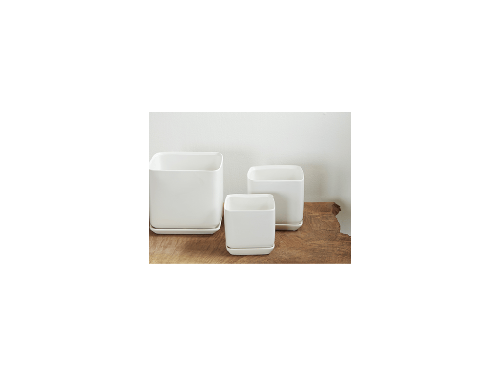 CUBE WITH ATTACHED SAUCER, MATTE WHITE, 5.5"X5.0", SOLD IN CASE OF 6
