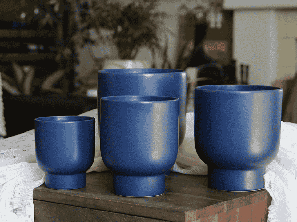 MONSTERA CACHE POT, MATTE CLASSIC BLUE, 5.5"X7.0" , SOLD IN CASE OF 9