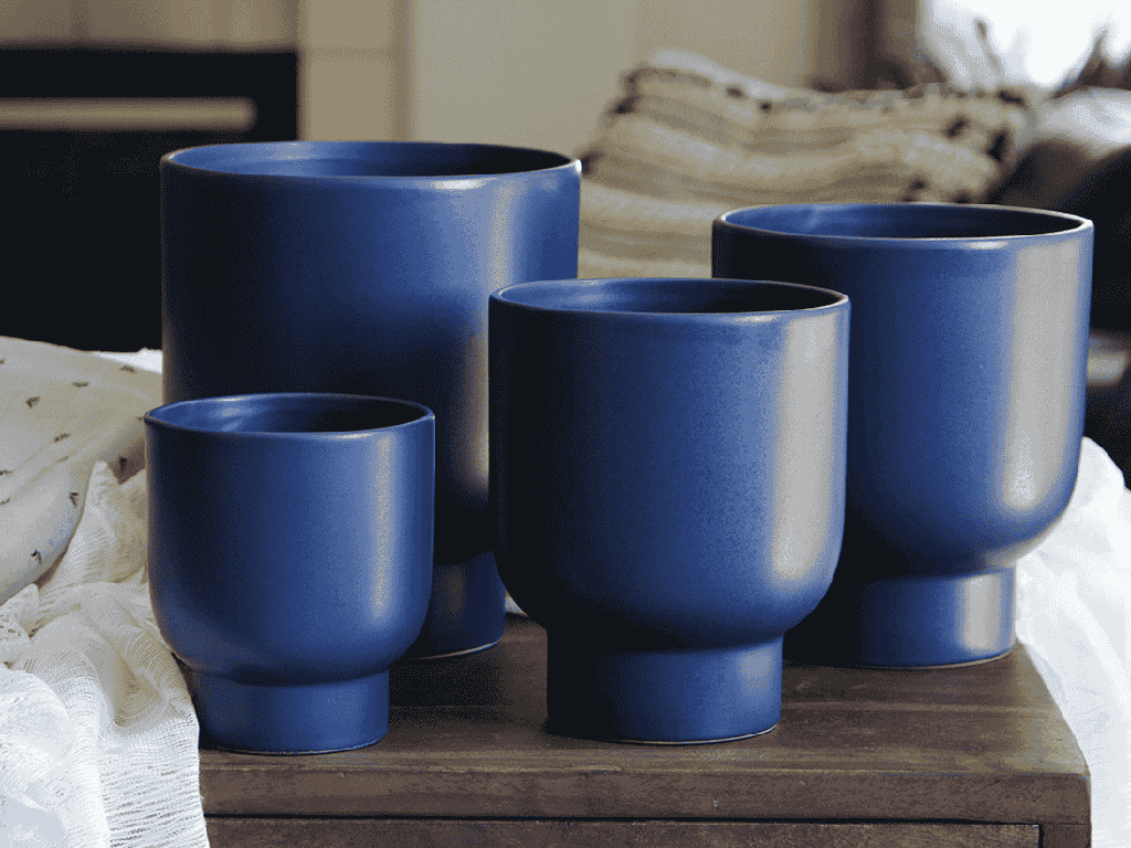 MONSTERA CACHE POT, MATTE CLASSIC BLUE, 7.0"X8.0", SOLD IN CASE OF 6