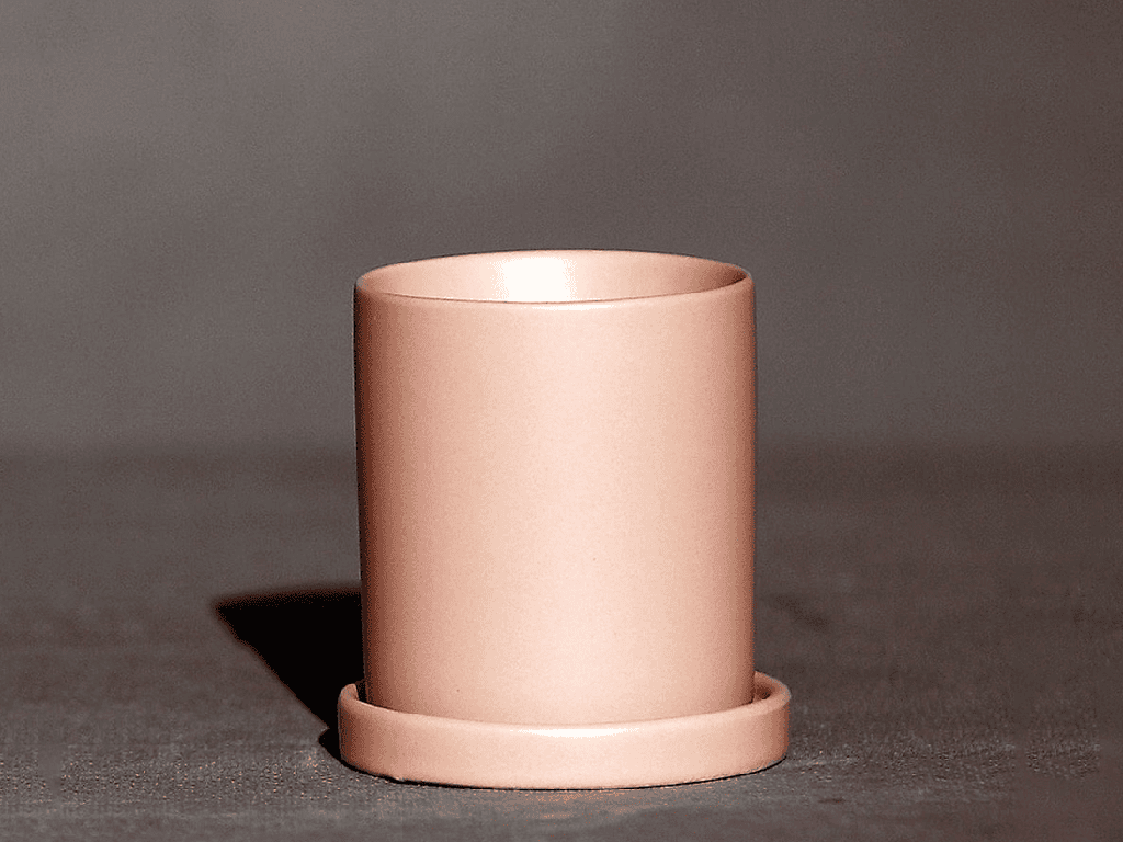 [IP-MD2052MPK-C12] CYLINDER POT WITH DETACHED SAUCERS, MATTE PINK, 3.0"x3.0", SOLD IN CASE OF 12