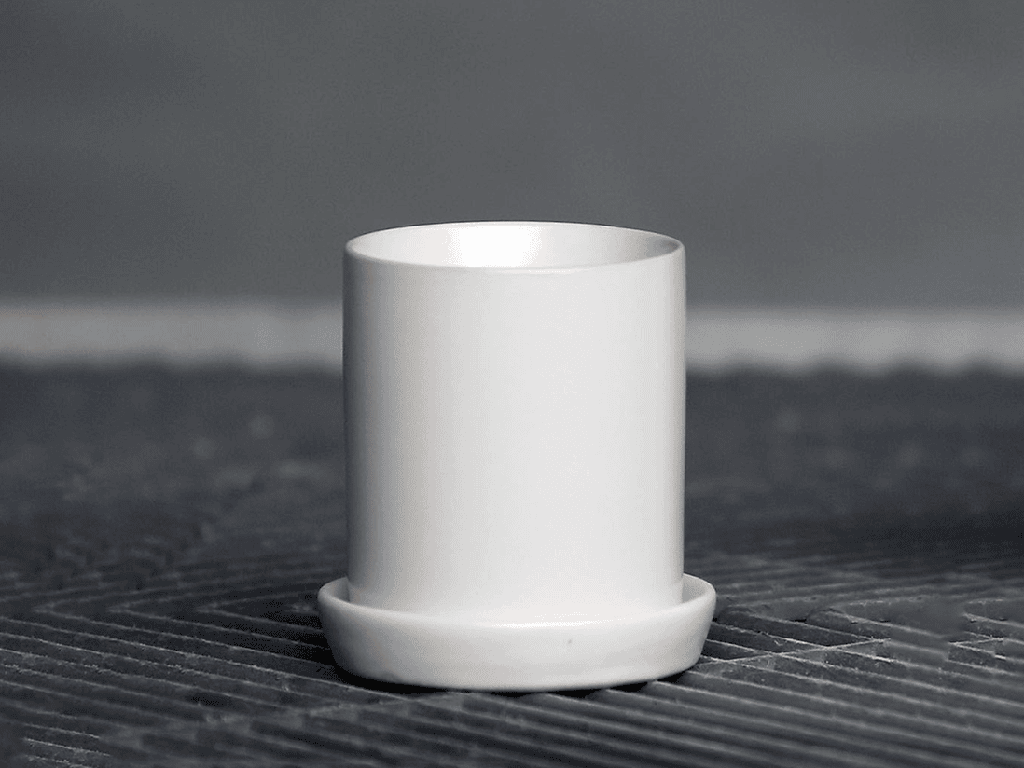 CYLINDER POT WITH DETACHED SAUCERS, MATTE WHITE, 3.0"x3.0", SOLD IN CASE OF 12