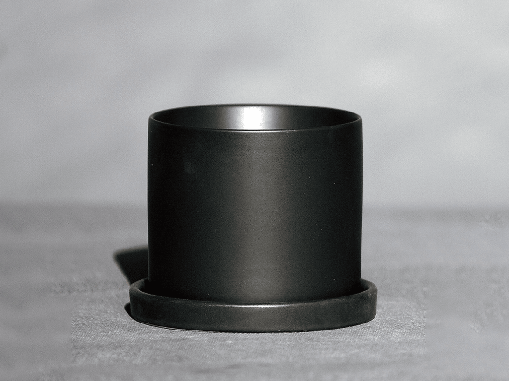 [IP-MD2054MCG-C12] CYLINDER POT WITH DETACHED SAUCERS, MATTE COOL GREY, 4.0"x3.5", SOLD IN CASE OF 12