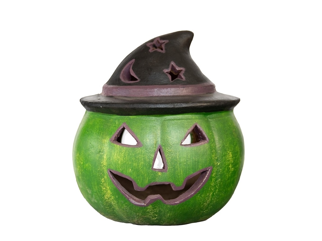 [MC-AP0023GRN] HALLOWEEN PUMPKIN WITH WIZARD HAT, GREEN, 12.0"X13.0"