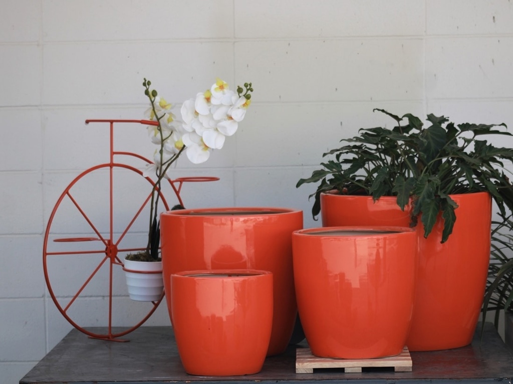 FIDDLE LEAF TREE PLANTER, APRICOT BRIGHT, SET OF 4- 19"X17" 16"X16" 13"X13", 10.5"X10.5"