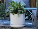 MID MODERN PLANTER WITH DETACHED SAUCER, CLOUD WHITE, 14.0"X12.0", 14.0"X2.5"