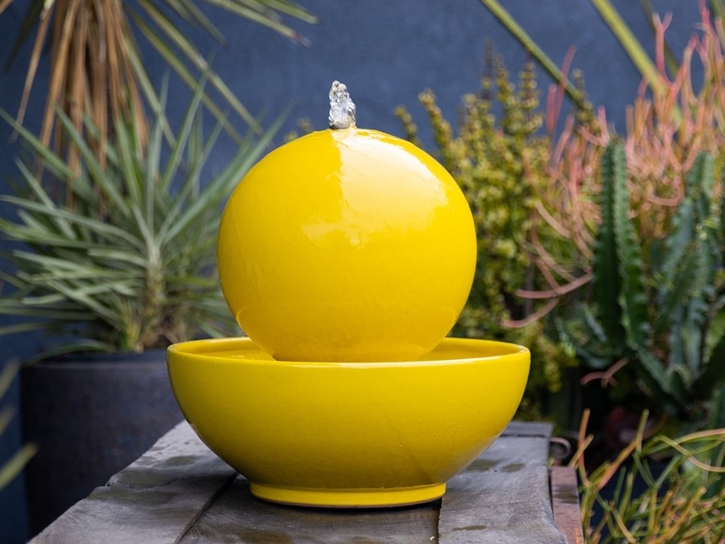 MORNING SUN SPHERE FOUNTAIN, BUMBLE BEE BRIGHT, 10"x10" (Base 17.5"x7.5")