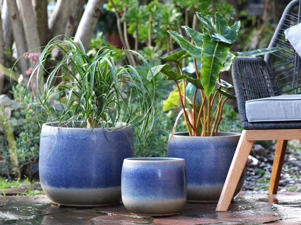 DAHLIA PLANTER, ARTISAN BLUE, SET OF 3- 15"X12.5", 12"X11", 10"X8"