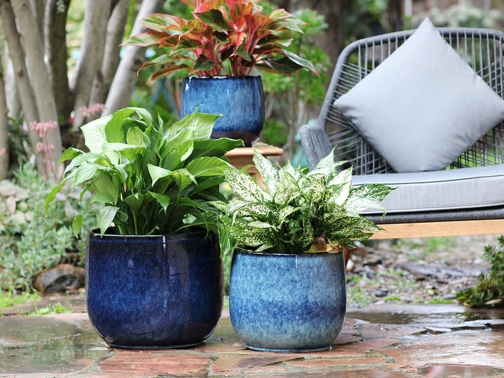 [PD-5001TPB-S3] DAHLIA PLANTER, TROPI BLUE, SET OF 3- 15"X12.5", 12"X11", 10"X8"