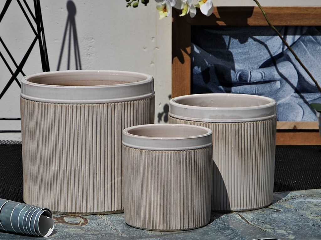 FUCHSIA PLANTER, PASTEL CREAM, SET OF 3- 12"X12",  9.5"X9.5", 8"X8"