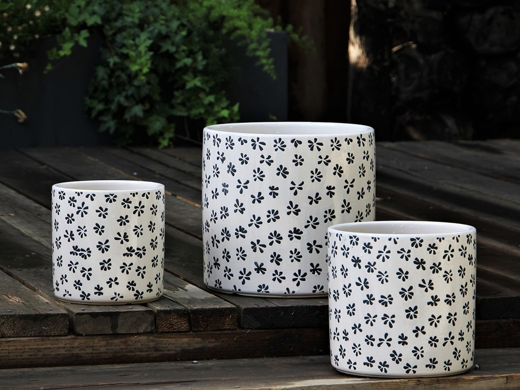 EASTER LILY PLANTER, BLACK PANSY, SET OF 3- 15"X13.5", 12"X12", 10"X9"