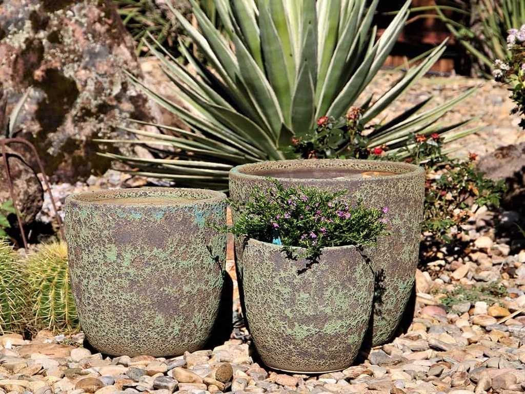 CAMILIA PLANTER, AEGEAN GREEN, SET OF 3- 15"X13.5", 12"X12", 10"X9"