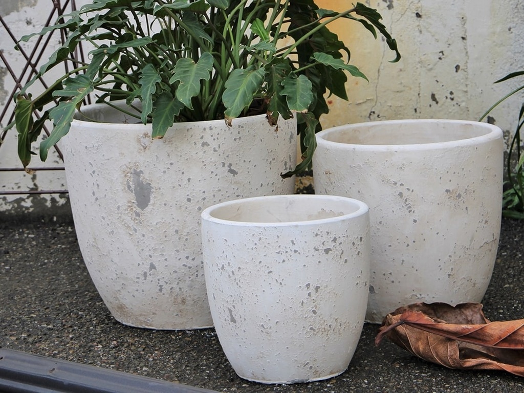 CAMILIA PLANTER, AEGEAN WHITE, SET OF 3- 15"X13.5", 12"X12", 10"X9"