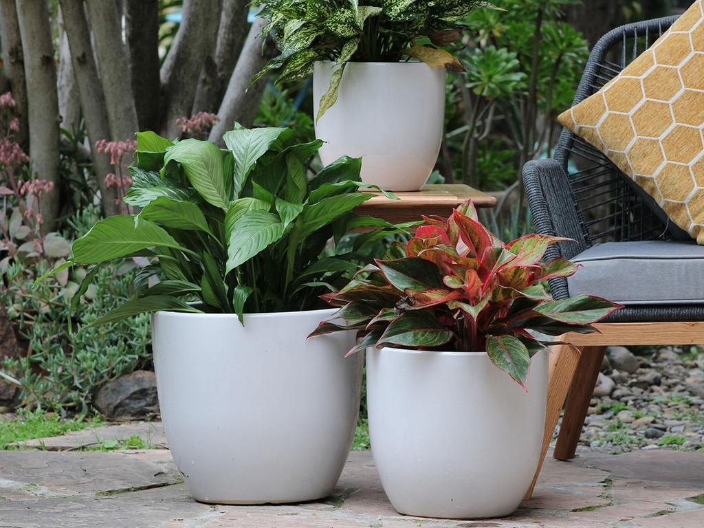 CAMILIA PLANTER, BRIGHT WHITE, SET OF 3- 15"X13.5", 12"X12", 10"X9"